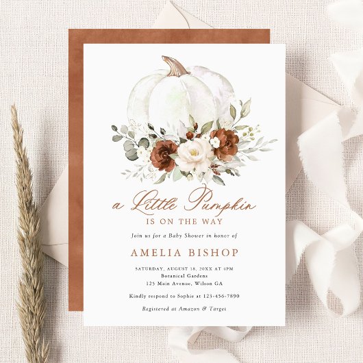 Invitation Flore rouille Citrouille verdure Baby shower d'aut