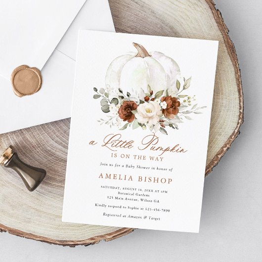 Invitation Flore rouille Citrouille verdure Baby shower d'aut