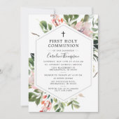 Invitation Flore rousse Verdure Aquarelle Première communion (Devant)