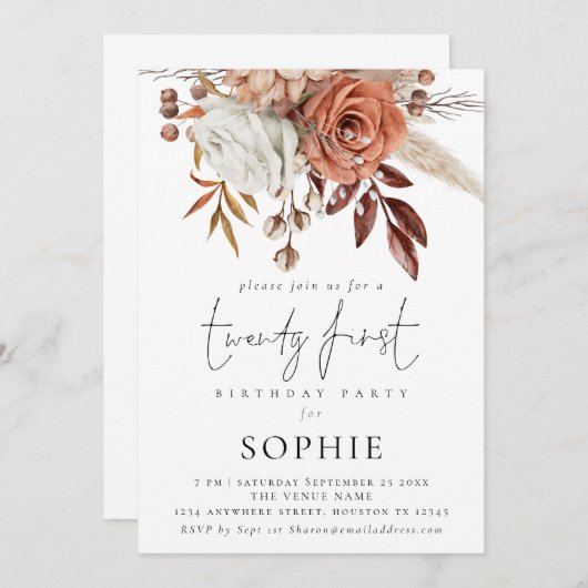 Invitation Flore rustique en terre cuite Script 21ème Partie (Devant / Derrière)