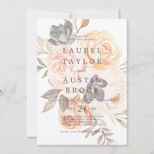 Invitation Flore rustique | Mariage Fleurs ombrées (Devant)