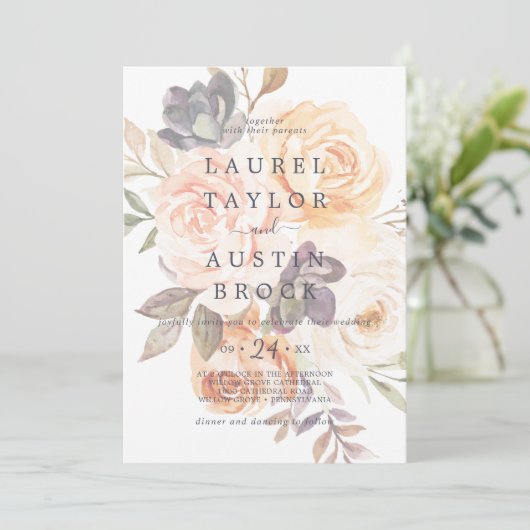 Invitation Flore rustique | Mariage Fleurs ombrées (Debout devant)