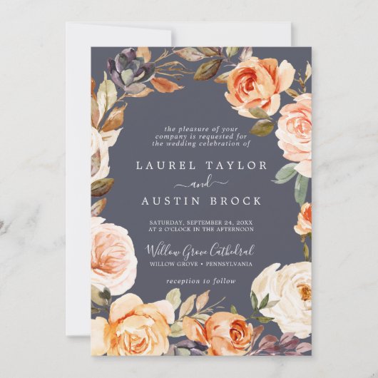 Invitation Flore rustique | Mariage formel pourpre (Devant)