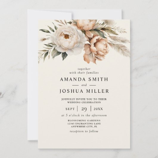 Invitation Flore Rustique Séchée Boho & Mariage de laiton Pam (Devant)