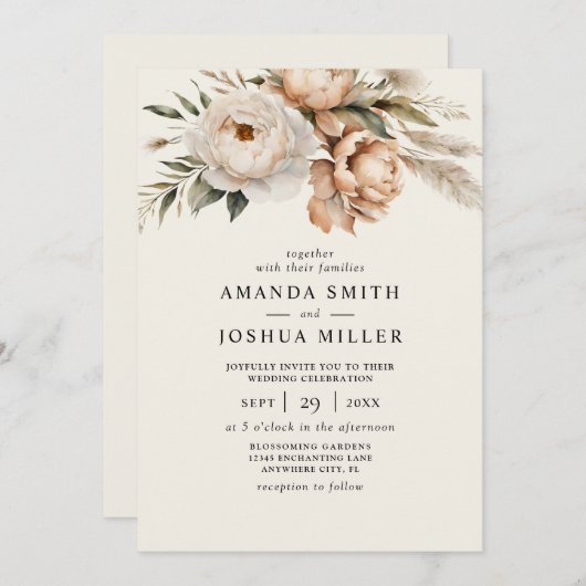 Invitation Flore Rustique Séchée Boho & Mariage de laiton Pam (Devant / Derrière)