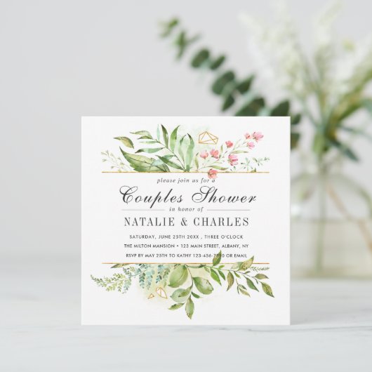 Invitation Flore sauvage Vert feuillage Mariage Couples Douch (Debout devant)