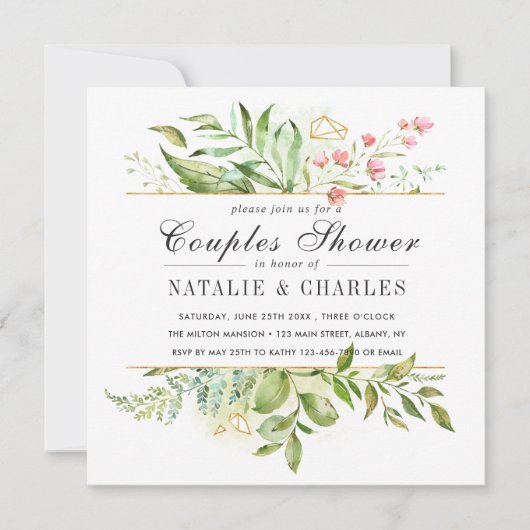 Invitation Flore sauvage Vert feuillage Mariage Couples Douch (Devant)