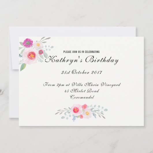 Invitation Flore simple mais élégante, aquarelle de Peony (Devant)