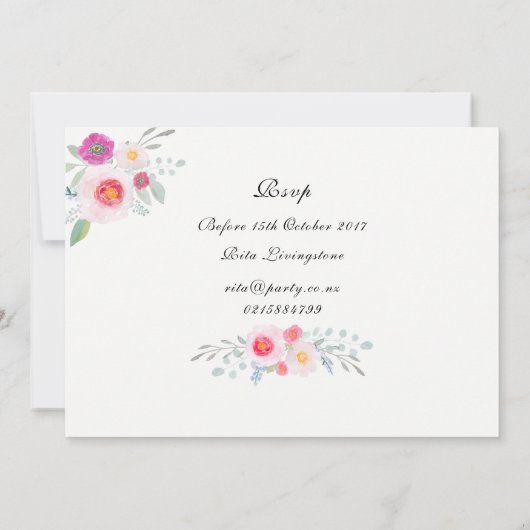 Invitation Flore simple mais élégante, aquarelle de Peony (Dos)