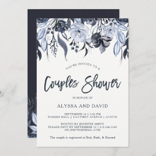 Invitation Flore sombre  Douche d'aquarelle moderne Couples