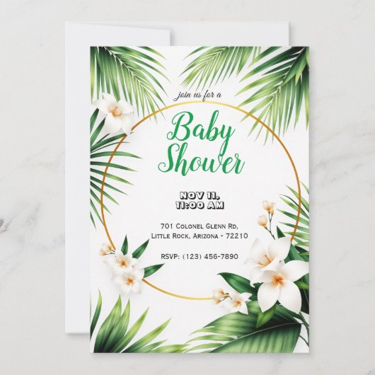Invitation Flore tropicale avec Baby shower Feuille de palme (Devant)