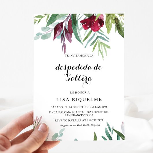 Invitation Flore tropicale et verdure Fête des mariées espagn