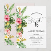 Invitation Flore tropicale Hawaiian Luau Sweet 16 Anniversair (Devant / Derrière)