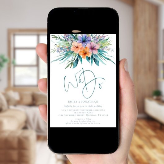 Invitation Flore tropicale Nous faisons QR Code Mariage