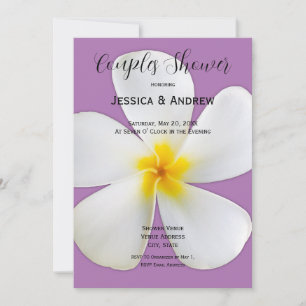 Invitation Flore tropicale, Plumeria blanche, Lavande, Couple