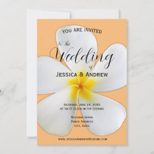 Invitation Flore tropicale, Plumeria blanche Orange, Mariage