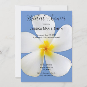 Invitation Flore tropicale, Plumeria blanche sur bleu, nuptia