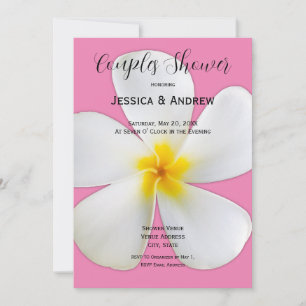 Invitation Flore tropicale, Plumeria blanche sur rose, Couple