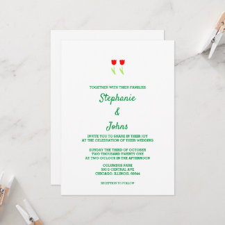 Invitation Flore Tulip Fleur Rouge Blanc Vert Cute Mariage