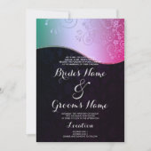 Invitation Flore Turquoise rose noire Mariage damassé (Devant)