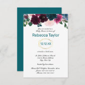 Invitation Flore Turquoise vertical - Baby shower 3x5 (Devant / Derrière)