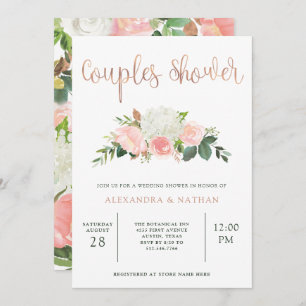 Invitation Flore verdoyante et rose Douche Couples
