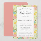 Invitation Flore vert rose jaune encadrée personnalisée (Devant / Derrière)