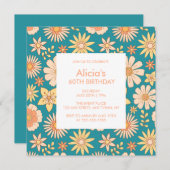 Invitation Flore verte 60e anniversaire Retro Orange Peach (Devant / Derrière)
