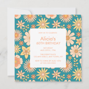 Invitation Flore verte 60e anniversaire Retro Orange Peach