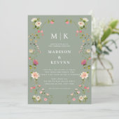 Invitation Flore verte de taille minimale et chic | Mariage (Debout devant)