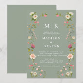 Invitation Flore verte de taille minimale et chic | Mariage (Devant / Derrière)