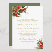 Invitation Flore verte et rouge Mariage peint (Devant / Derrière)