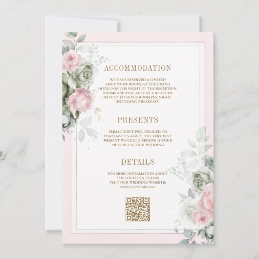 Invitation Flore verte rose pâle tout en un seul Mariage (Dos)