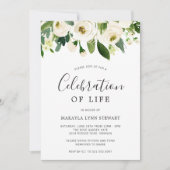 Invitation Flore verte Roses blanches Célébration de la vie (Devant)