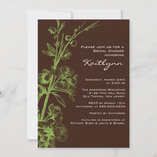 Invitation Flore verte sur l'invitation à la douche nuptiale  (Devant)
