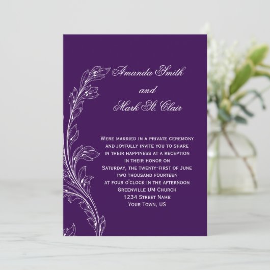 Invitation Flore violet blanc Mariage (Debout devant)
