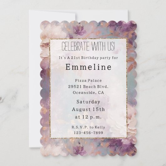 Invitation Flore violet d'or blanc (Devant)