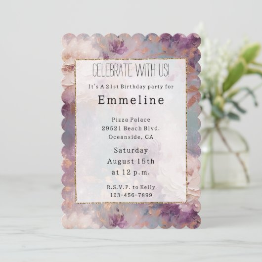 Invitation Flore violet d'or blanc (Debout devant)