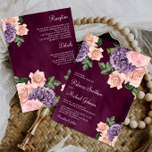 Invitation Flore violet rose pâle tout en un seul Mariage de 