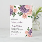 Invitation Flore violet rose vif en un seul Mariage (Debout devant)