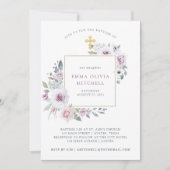 Invitation Flore violette | Baptême de la croix d'or (Devant)