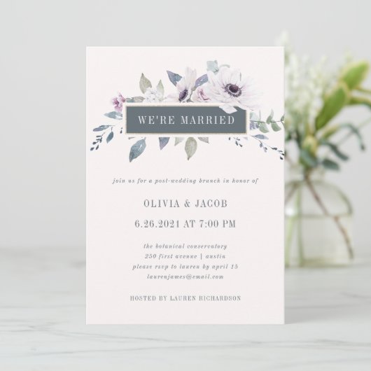 Invitation Flore violette douce et gris | Nous sommes mariés (Debout devant)