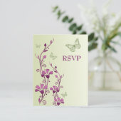 Invitation Flore violette, verte avec Papillons Répondre Card (Debout devant)