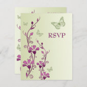 Invitation Flore violette, verte avec Papillons Répondre Card (Devant / Derrière)