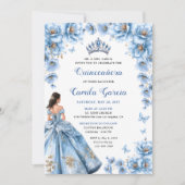 Invitation Flore Whimsical Dusty Bleu Tiara Quinceañera (Devant)