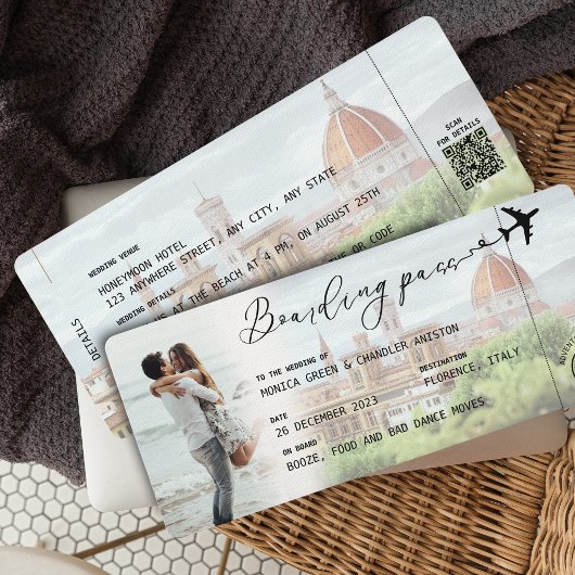 Invitation FLORENCE Boarding Pass Destination Wedding Code QR