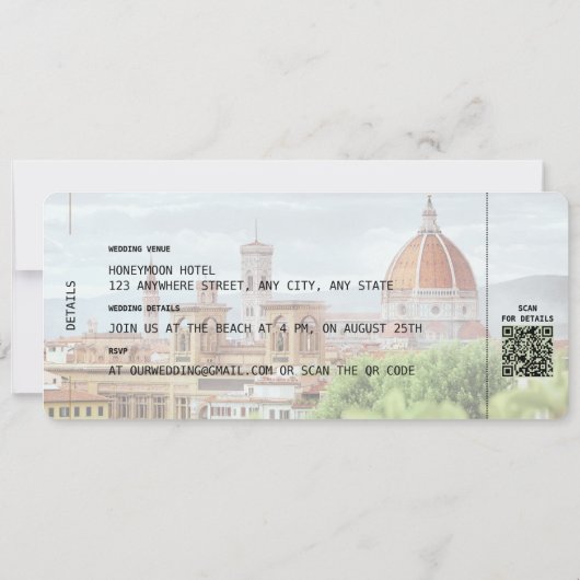 Invitation FLORENCE Boarding Pass Destination Wedding Code QR (Dos)