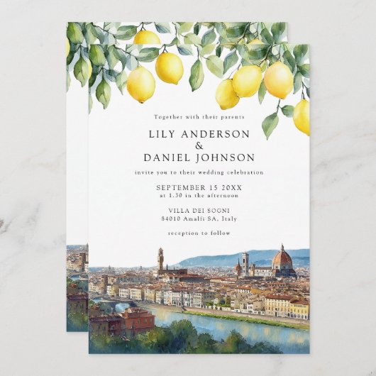 Invitation Florence Lemons Italian QR Code Wedding (Devant / Derrière)