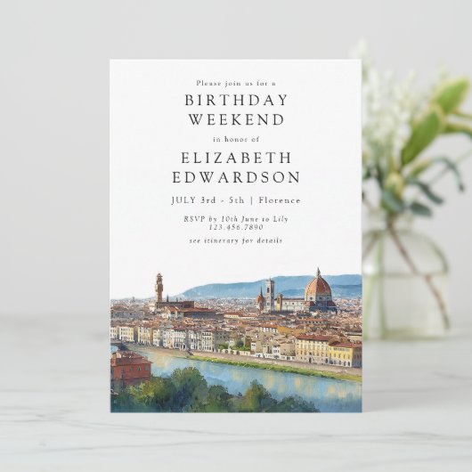 Invitation Florence Skyline Watercolor Birthday Weekend (Debout devant)