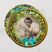 INVITATION FLORENTINE FRUITS BLUE RIBBON BÉBÉ GARÇON DOUCHE (Devant / Derrière)